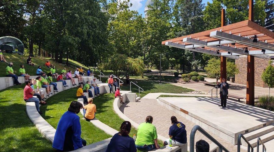Outdoor school assembly